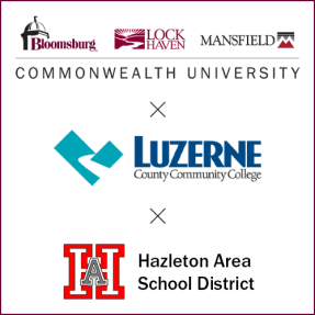 Logos of Hazleton Area, Luzerne County Community College and Commonwealth University