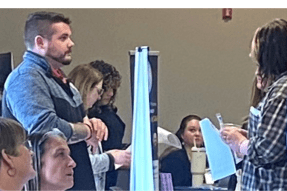 Stephen Dempsey speaks with students at a recent Career Connections Expo.