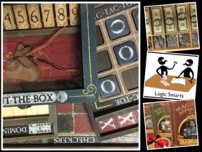 Collage of toys for children based on logic