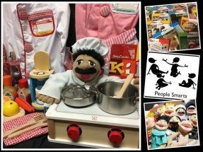 Collage of toys for children based on people