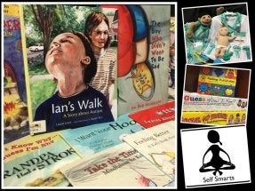 Collage of toys for children based on personal feelings, mood, etc.