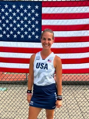 Sarah (Huber) Heagey '07 at the 2026 World Masters Hockey World Cup