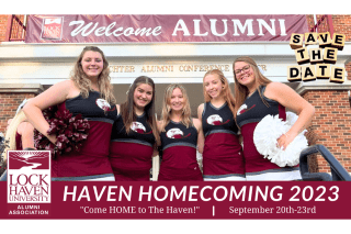 5 cheerleaders posing for a photo, side by side.
