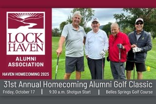 Group of golfers posing for photo and Lock Haven Golf Classic.