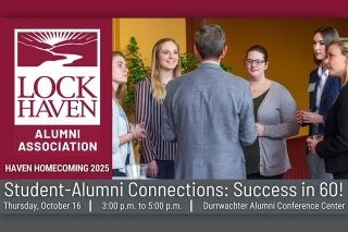 Students and Alumni talking at Lock Haven networking event.