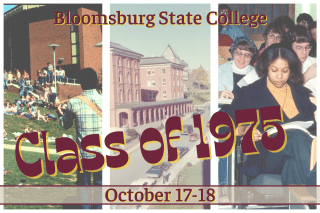 a photo montage of campus in the 1970s with text overlay of "Class of 1975"