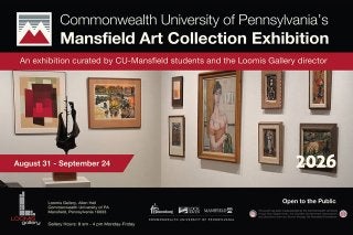 Mansfield Art Collection Exhibition promo showing framed art on gallery wall