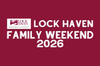 Text stating Lock Haven Family Weekend 2026 on a red background