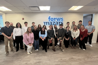 a group of CU-Bloomsburg students visit Forvis Mazars CPA firm during a recent Career Road Trip