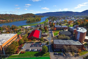Aerial photo of Lock Haven's campus