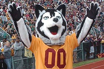 Bloomsburg Mascot Roongo celebrating a touchdown