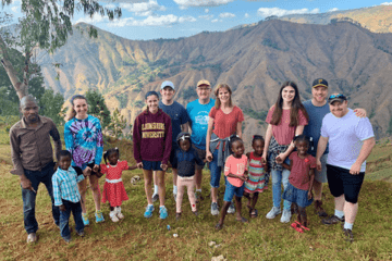 A group standing outside together. 