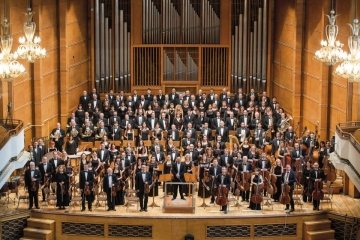 Orchestra on a stage. 