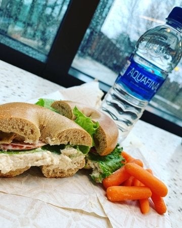 Bagel with bottled water