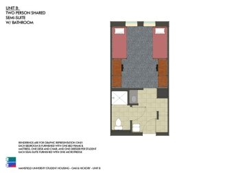 B Unit suite layout in Oak and Hickory Hall at Commonwealth University - Mansfield