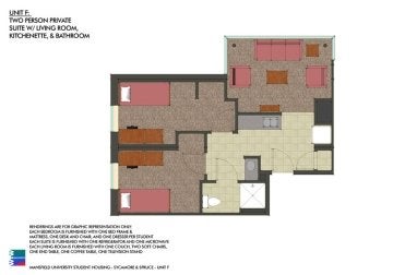 F Unit suite layout in Sycamore and Spruce Hall at Commonwealth University - Mansfield