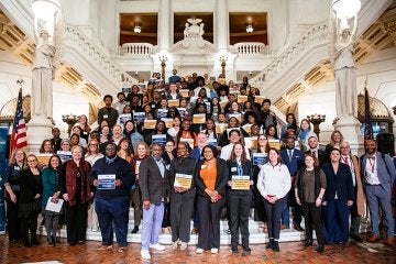 A group of Commonwealth University-Lock Haven education majors did their part this spring advocating for several key issues facing teacher education, including fully funding student teacher stipends, during Advocacy Day at the State Capitol in Harrisburg.