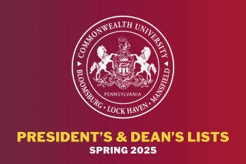 Commonwealth University seal on gradient background with text that reads President's and Dean's Lists Spring 2025