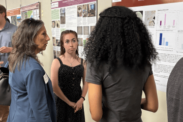 Barbara Romano '83/'21M Speaks with students at a recent COHST Research Day
