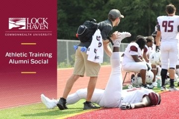 Lock Haven athletic trainer attends to football player during a game.