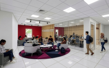 A rendering of the planned Nicholas Subich Center for Entrepreneurship and Media shows the future design of the facility.