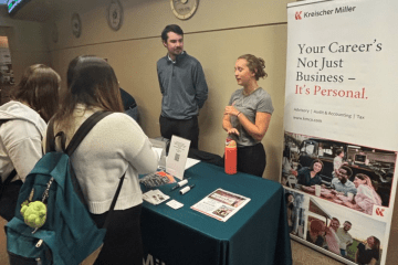 Recruiters from Kreischer-Miller speak to students at a recent Accounting and Financial Services Expo.