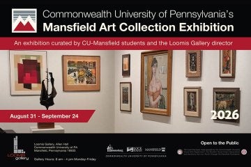 Mansfield Art Collection Exhibition promo showing framed art on gallery wall