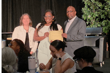 From left, are Hillary Kane, executive director of PHENND; Saroya Royster, former teacher at Simon Gratz and Bloomsburg alumna; and Ralph Godbolt, CU executive director of access and engagement/Act 101.