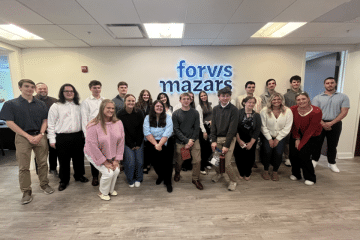 a group of CU-Bloomsburg students visit Forvis Mazars CPA firm during a recent Career Road Trip