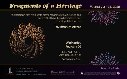 Promo for the Fragments of a Heritage by Ibrahim Alazza exhibition at the Loomis Gallery.