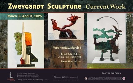 Promo for the Zweygardt Sculpture by Glenn Zweygardt exhibition at the Loomis Gallery.