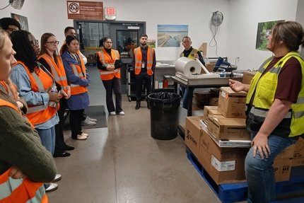 A group of Commonwealth University-Bloomsburg business students witnessed several supply chain concepts come to life on a field trip this fall to the WebstaurantStore Distribution Center in Bloomsburg.