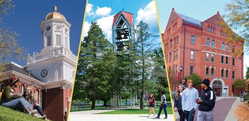 A collage of studens on Bloomsburg, Lock Haven and Mansfield's scenic campuses