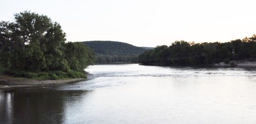 View of a river running through Binghamton, New York