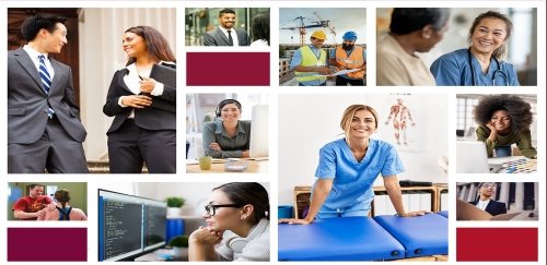 Several photos showing career opportunities with Work Force Development at Commonwealth University