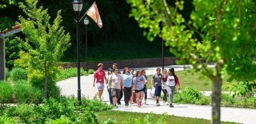 Students taking a tour of the Lock Haven campus