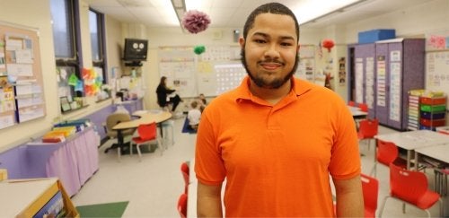 An education major observes kindergarten students in action at a Williamsport area elementary school.