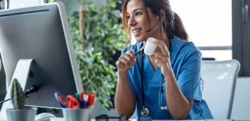Telehealth doctor on a video call