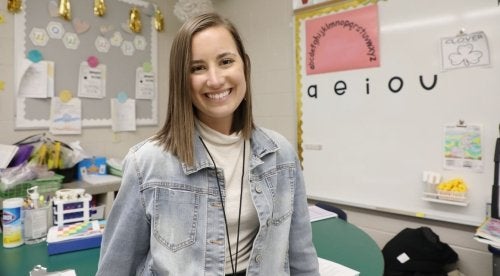 Student Teacher Jenna Beiter posing in classroom.