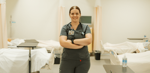 MSN Nurse Practitioner student in a simulation lab