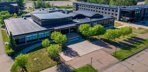 SUNY Corning Community College Commons from a drone