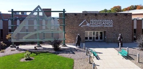 Pennsylvania Highlands College Commons from a drone