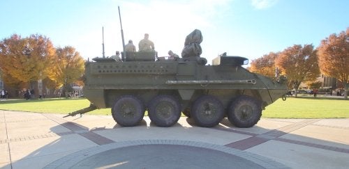 Army Stryker vehicle on the Bloomsburg Campus
