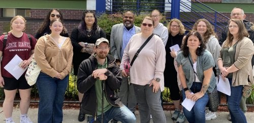 Social Work student pose for photo during service trip to Washington, DC