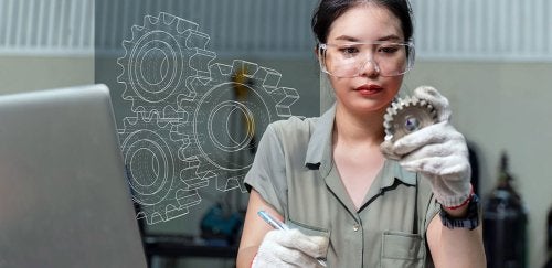 Woman holding a gear