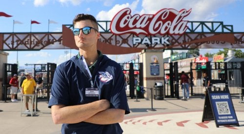 Kraig Koehnlein, Communication Studies major, during internship with the Lehigh Valley Ironpigs