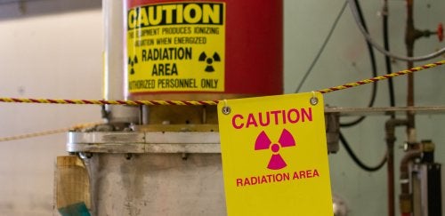 Radiation area with caution warning sign.