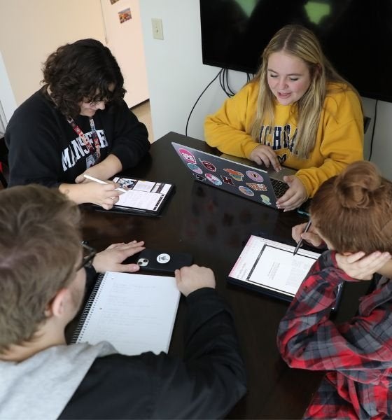 Honors College students at Commonwealth University-Mansfield, formerly Mansfield University, study together in a group