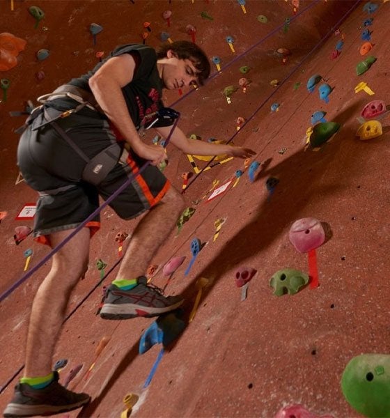 Climber on Mansfield's Rock Wall