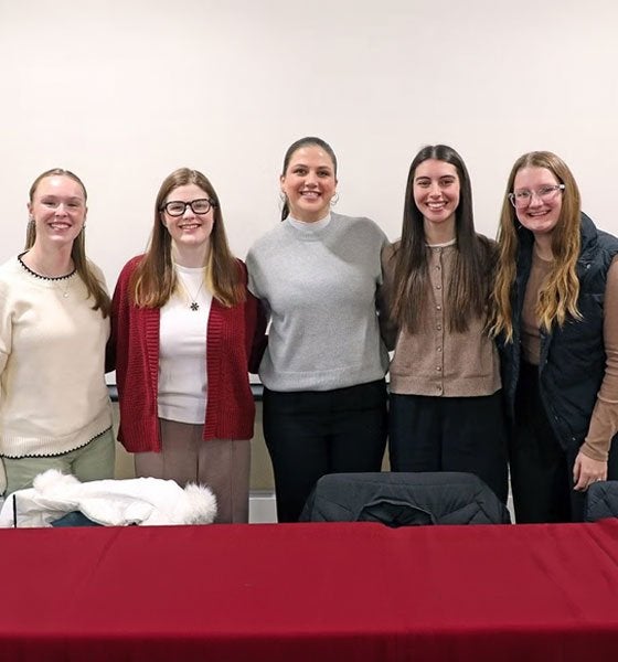 CU-Bloomsburg students serving on a teacher candidate panel are from left: Liliana Lauch, Abigail Knoebel, Emily Conklin, Alyssa Bear, and Emily Campbell.